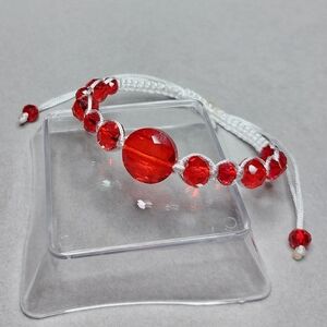 Glassy Red White Woven Adjustable Bracelet